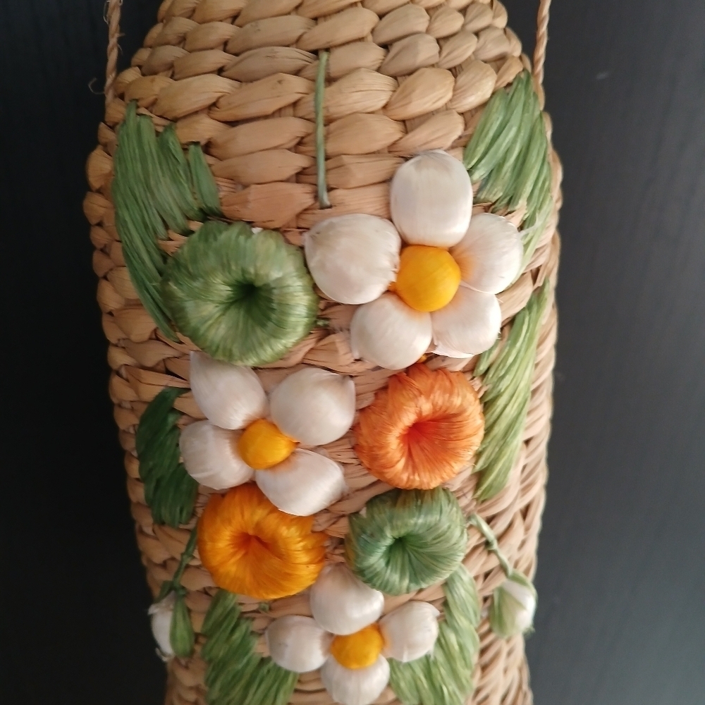 Vintage 60's Mexican Wine Bottle Holder Bag Woven Rattan - Picture 3 of 13